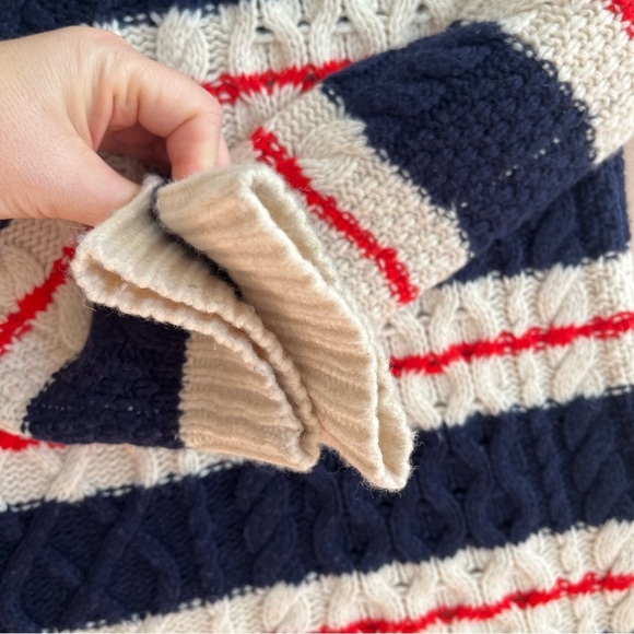 JCrew Chunky Preppy  Gabby Striped Cable Knit Merino Wool Blend Sweater in Small - Picture 7 of 16